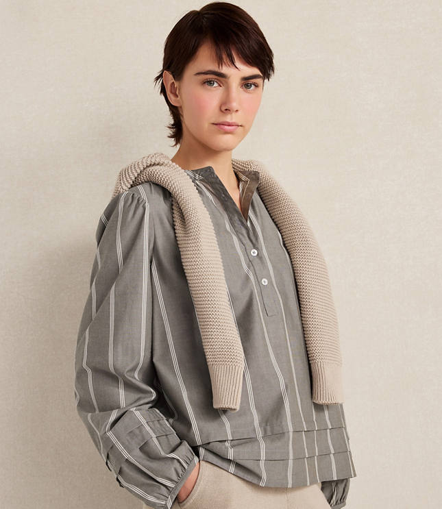 Haven Well Within Organic Cotton Poplin Stripe Long Sleeve Top