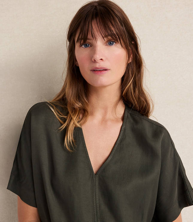 Haven Well Within Viscose Linen V-Neck Top - Cypress