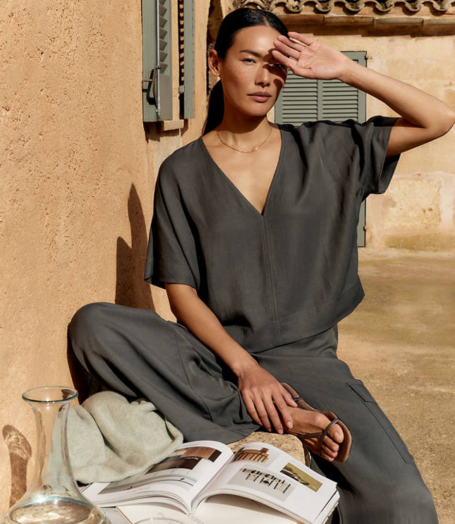 Haven Well Within Viscose Linen V-Neck Top - Cypress