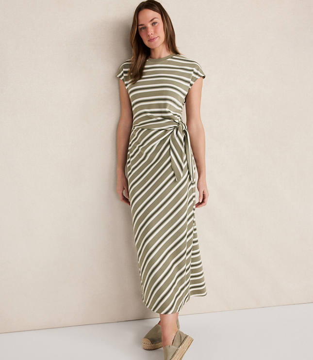 Haven Well Within Organic Cotton Interlock Stripe Midi Knot Dress