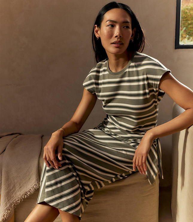 Haven Well Within Organic Cotton Interlock Stripe Midi Knot Dress