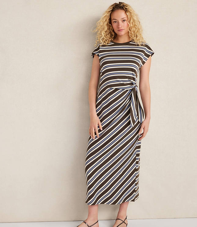Haven Well Within Organic Cotton Interlock Stripe Midi Knot Dress