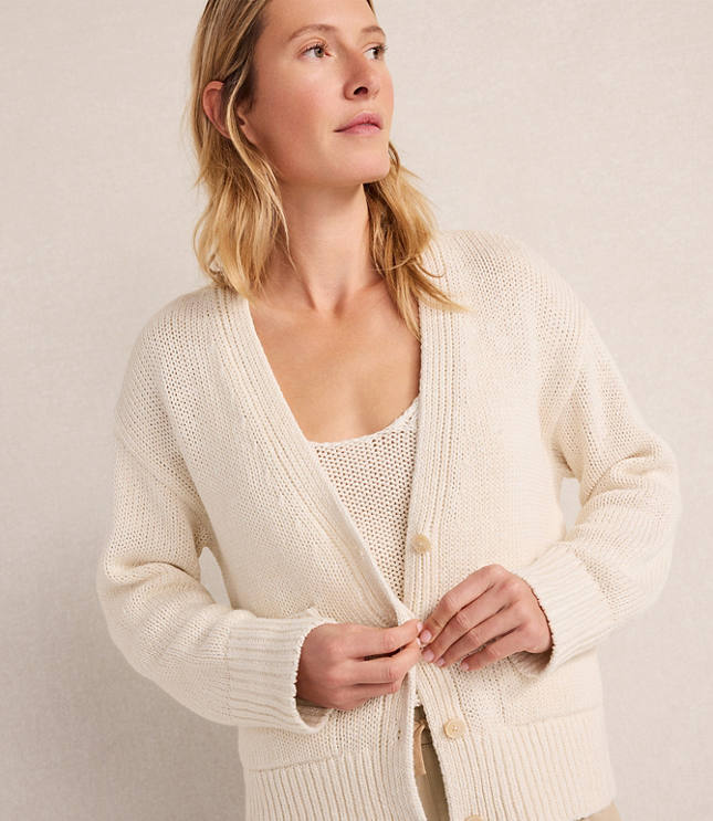 Haven Well Within Organic Cotton Linen Plaited V-Neck Cardigan