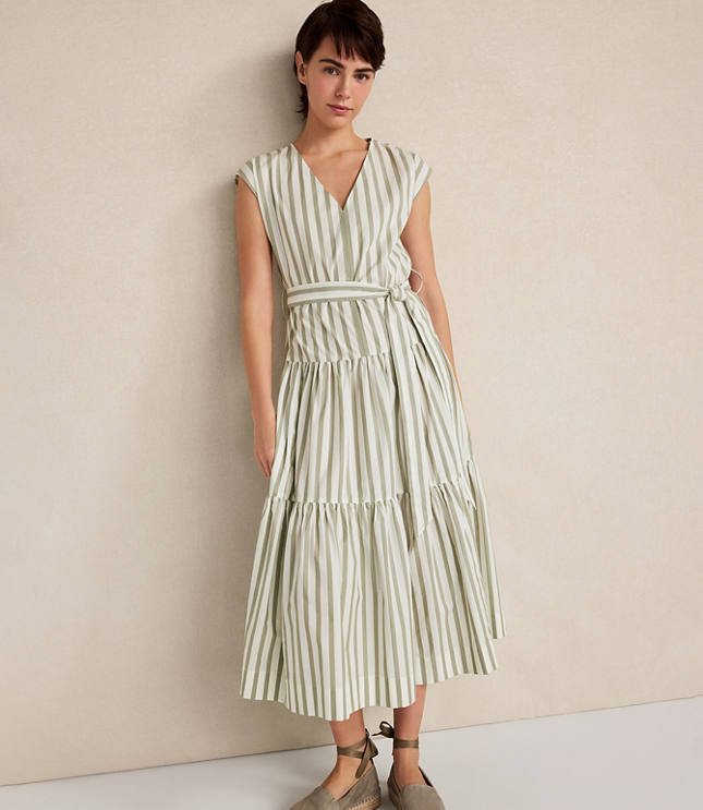 Haven Well Within Organic Cotton Poplin Stripe Tiered Midi Dress