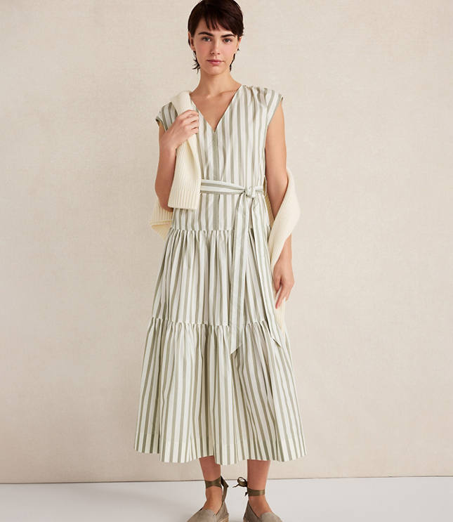 Haven Well Within Organic Cotton Poplin Stripe Tiered Midi Dress