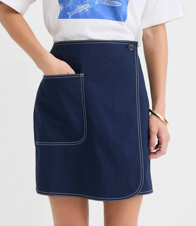 Topstitched Mini Wrap Pocket Skirt carousel Product Image 2