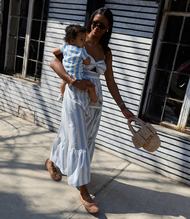 LOFT x Mon Coeur Linen Blue Cabana Romper