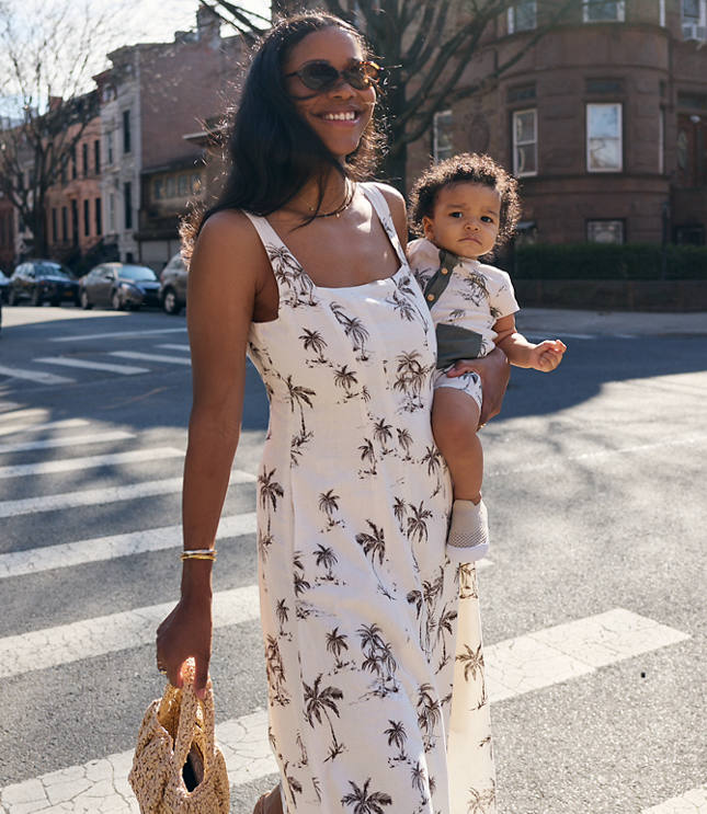 LOFT x Mon Coeur Linen Palm Tree Romper