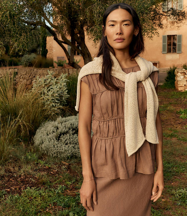 Haven Well Within Linen Shirred Sleeveless Top