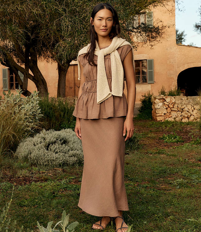 Haven Well Within Linen Bias Cut Midi Skirt