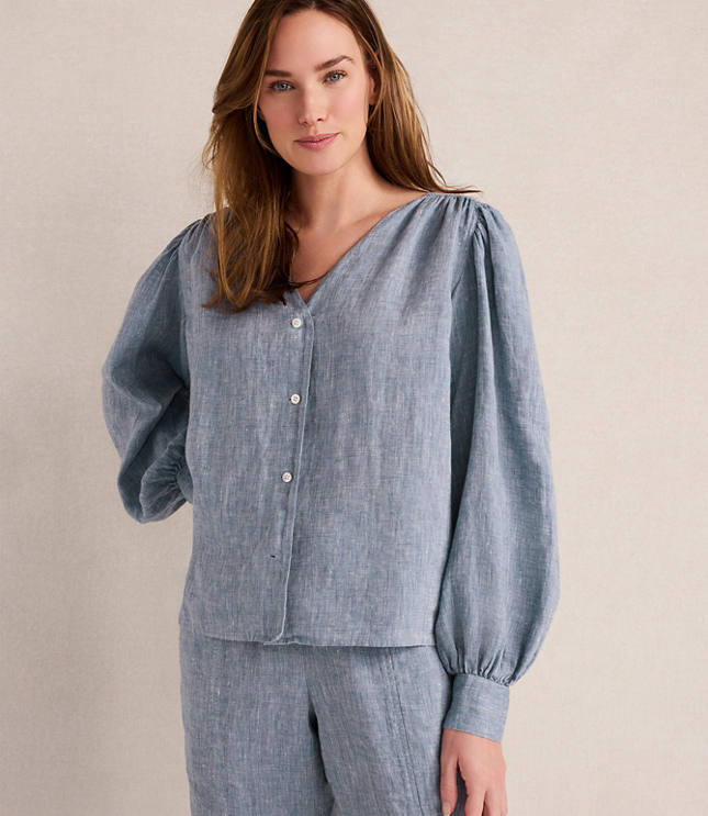 HWW LINEN VNK BLOUSE