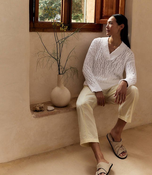 Haven Well Within Slubby Cotton Linen V-Neck Sweater