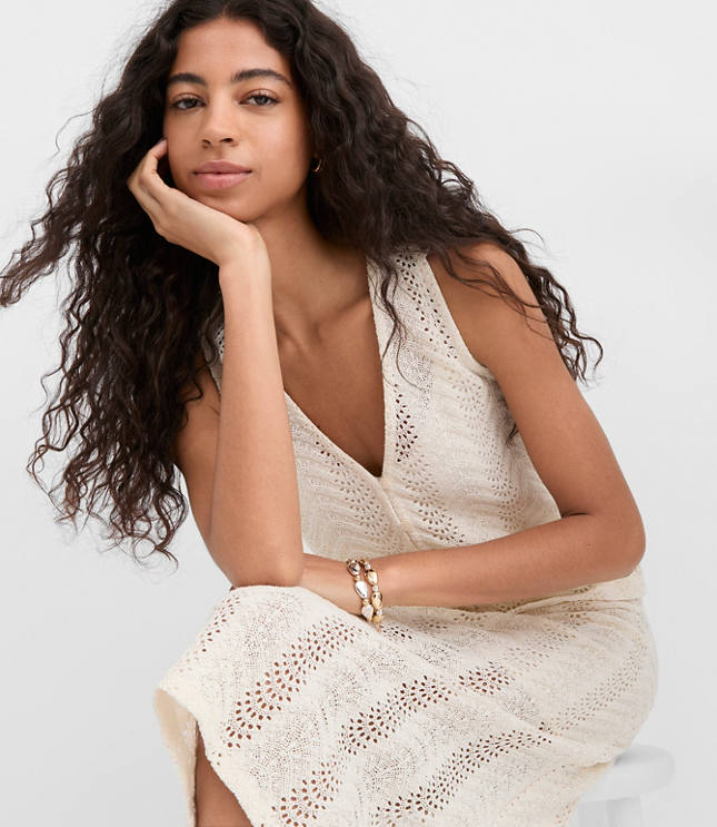 Petite Crochet Button V-Neck Top carousel Product Image 1