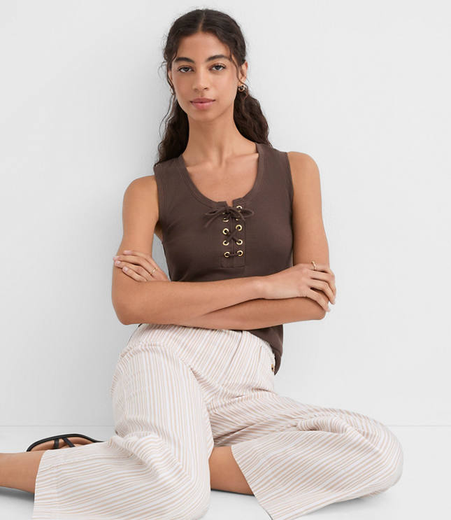 Petite Lace Up Perfect Ribbed Scoop Neck Tank Top carousel Product Image 2