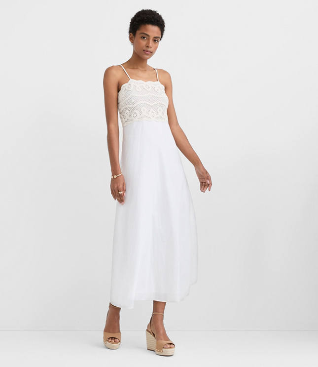 Petite Crochet Linen Cotton Strappy Midi Dress