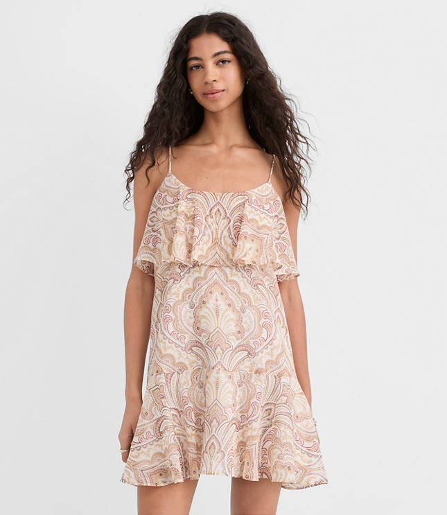 Petite Tiled Strappy Ruffle Mini Dress