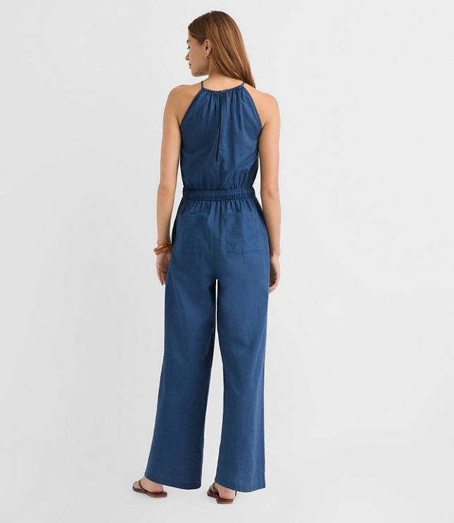 Petite LOFT Beach Rope Tie Linen Cotton Halter Jumpsuit carousel Product Image 3