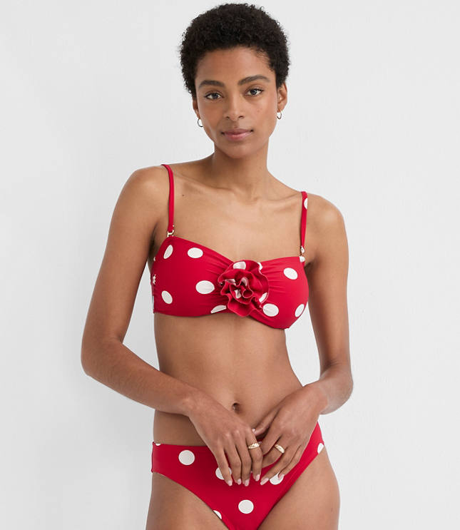 LOFT Beach Polka Dot Rosette Bandeau Bikini Top