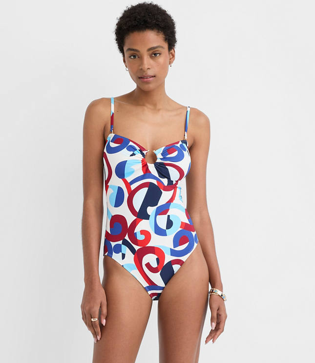 LOFT Beach Swirl Open Ring Bandeau One Piece Swimsuit carousel Product Image 1