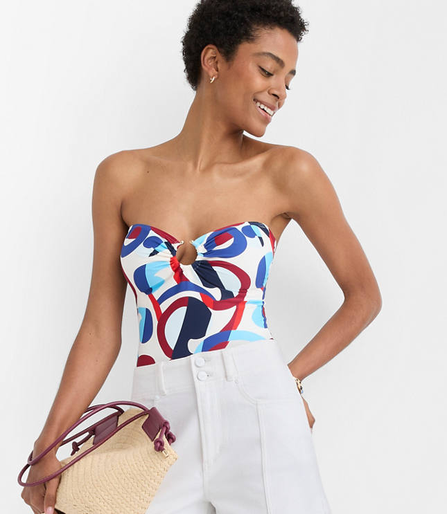 LOFT Beach Swirl Open Ring Bandeau One Piece Swimsuit carousel Product Image 2