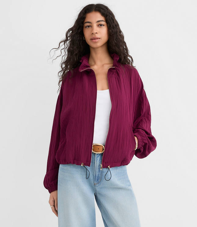 Petite Ruffle Collar Bomber Jacket
