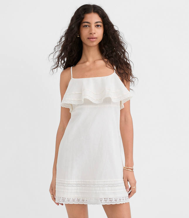 Petite Lace Trim Strappy Ruffle Mini Dress