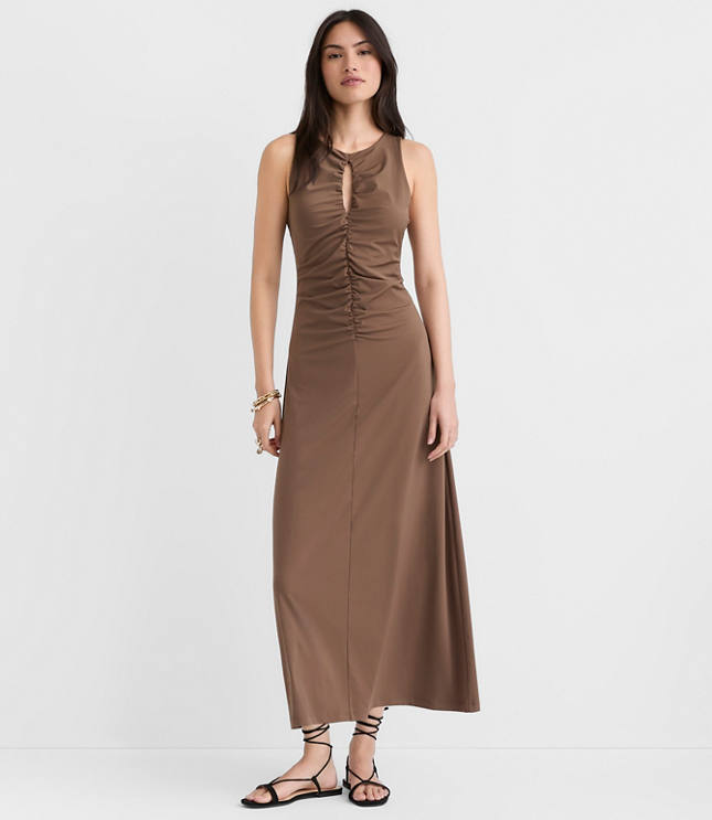 Petite Keyhole Ruched Midi Dress