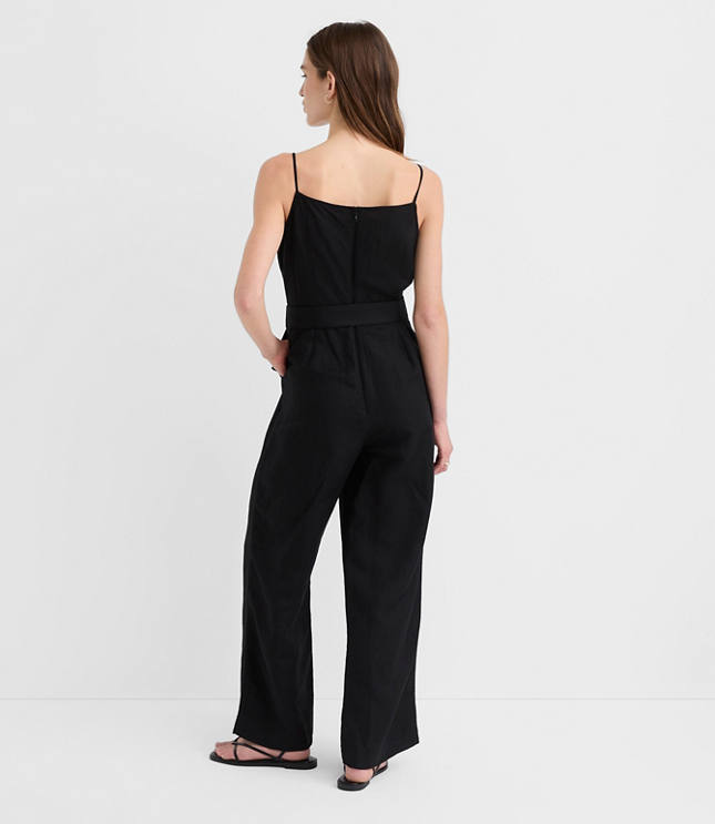 Petite Linen Blend Belted Jumpsuit