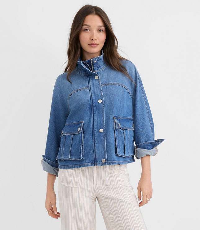 Petite Denim Modern Cargo Jacket in Authentic Indigo