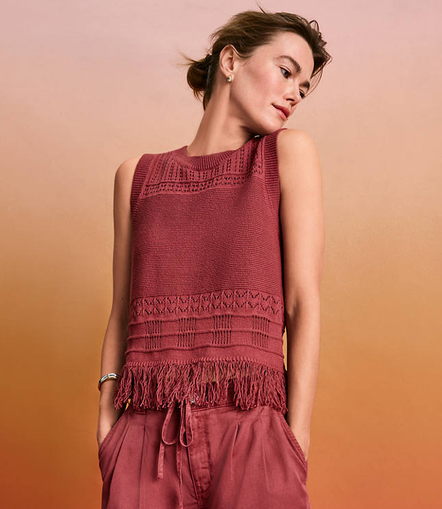 Petite Fringe Pointelle Sweater Tank Top carousel Product Image 4