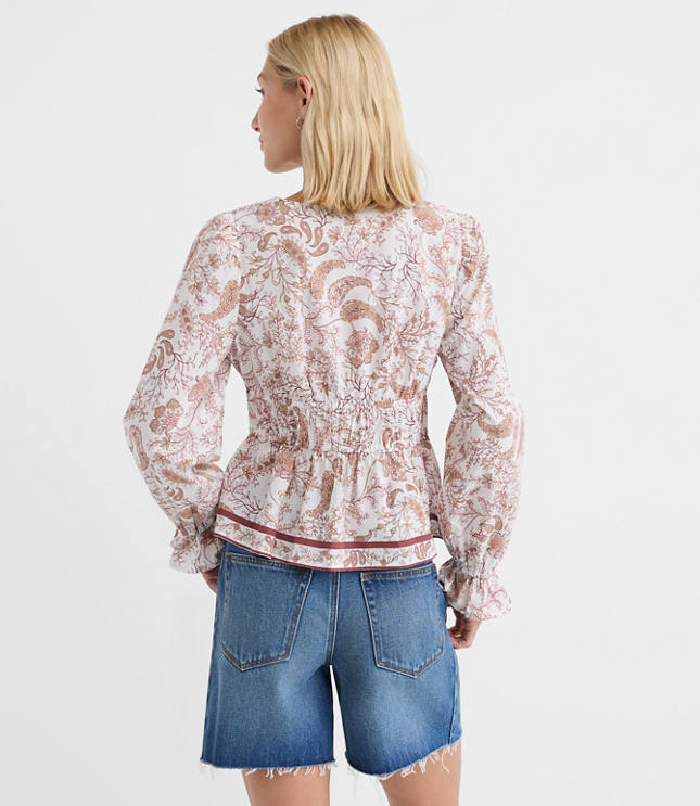 Paisley Tie Waist V-Neck Blouse
