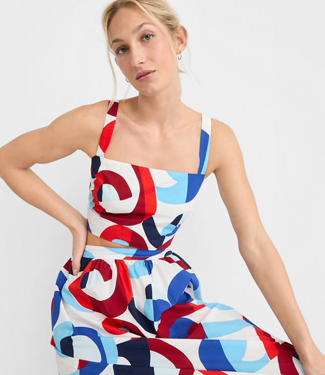 Petite LOFT Beach Swirl Poplin Crop Top carousel Product Image 1