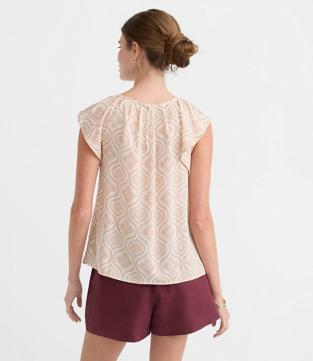 Petite Floral Flutter Sleeve Mixed Media Blouse