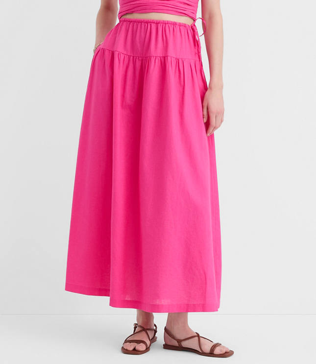Petite LOFT Beach Linen Cotton Drawstring Maxi Pocket Skirt