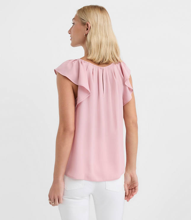 Petite Flutter Sleeve Mixed Media Blouse