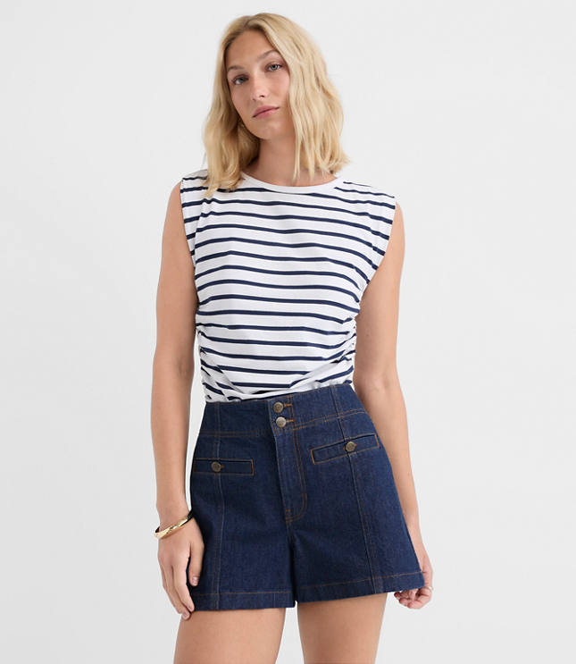 Petite Stripe Ruched Tank Top