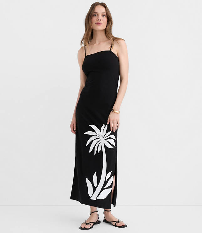 Petite LOFT Beach Palm Strapless Maxi Dress