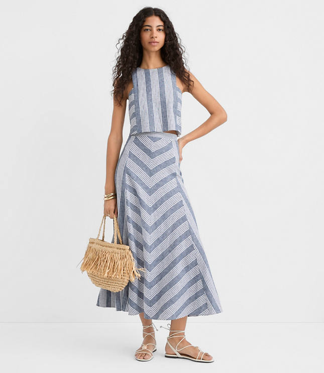 Petite Chevron Linen Blend Midi Skirt carousel Product Image 1