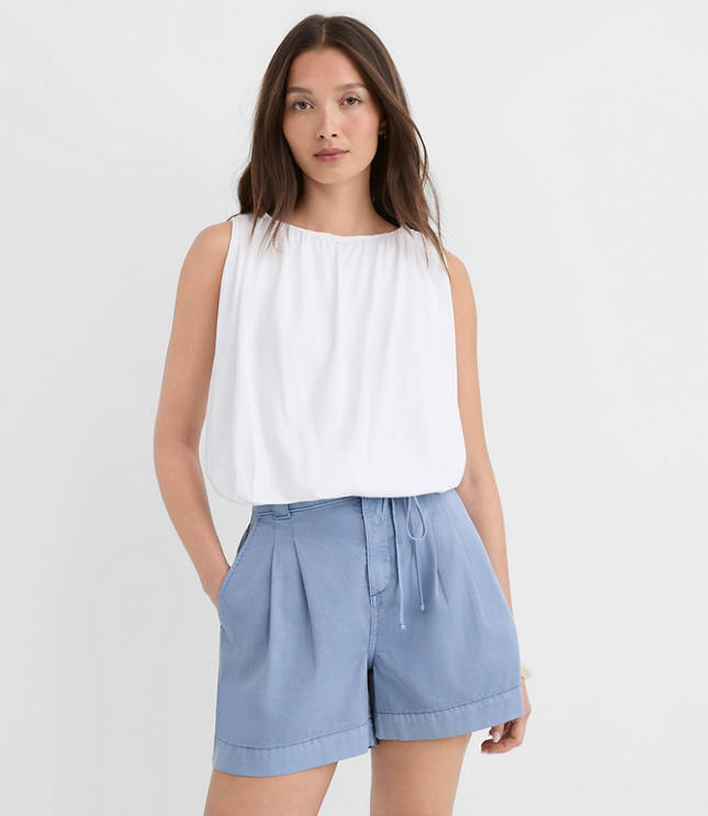 Petite Ruched Boatneck Bubble Hem Shell carousel Product Image 1
