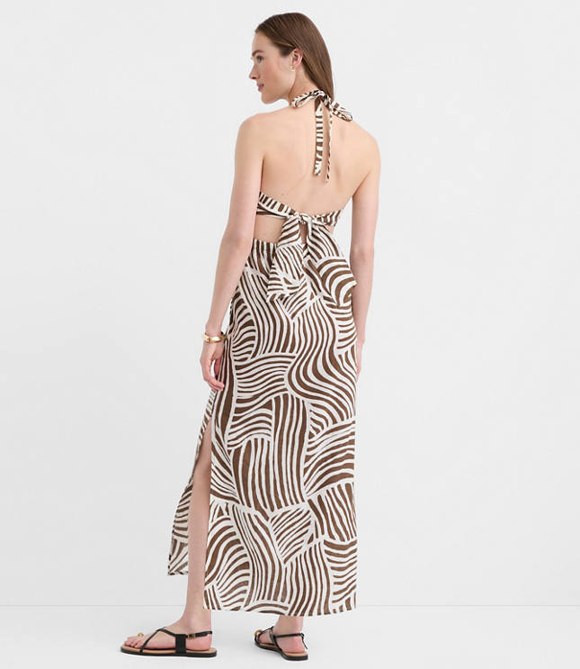 Petite LOFT Beach Wave Linen Cotton Cutout Halter Maxi Dress
