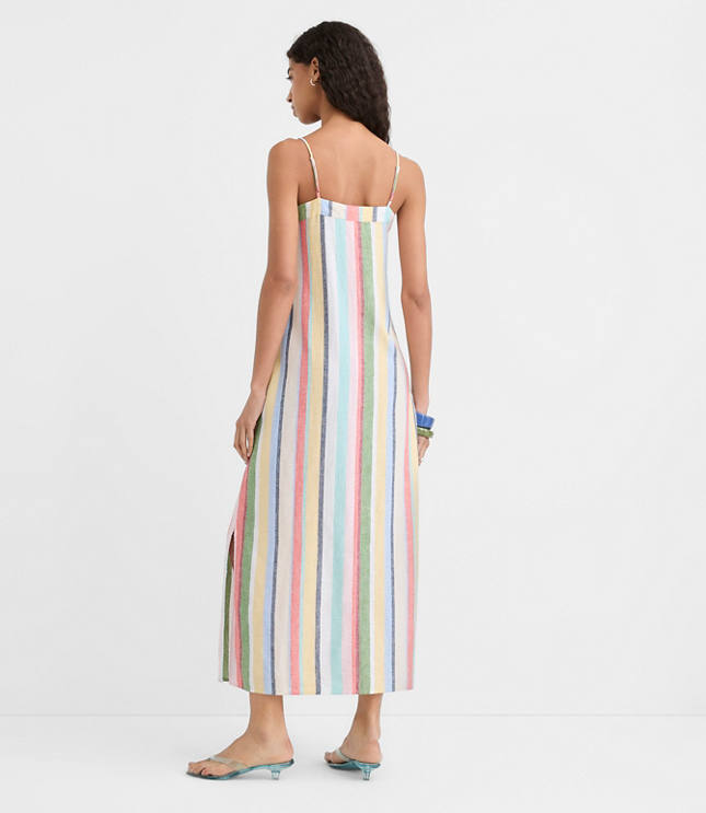 Petite Rainbow Stripe Linen Cotton Strappy Maxi Dress carousel Product Image 3