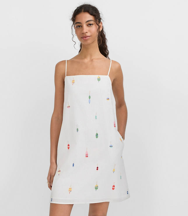 Petite Nautical Linen Cotton Strappy Mini Pocket Dress carousel Product Image 1