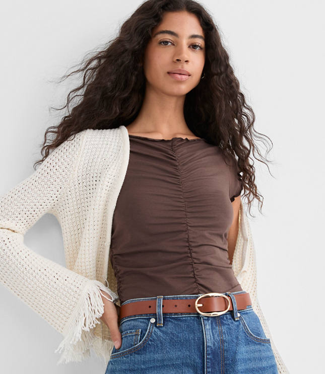 Petite Ruffle Trim Ruched Top