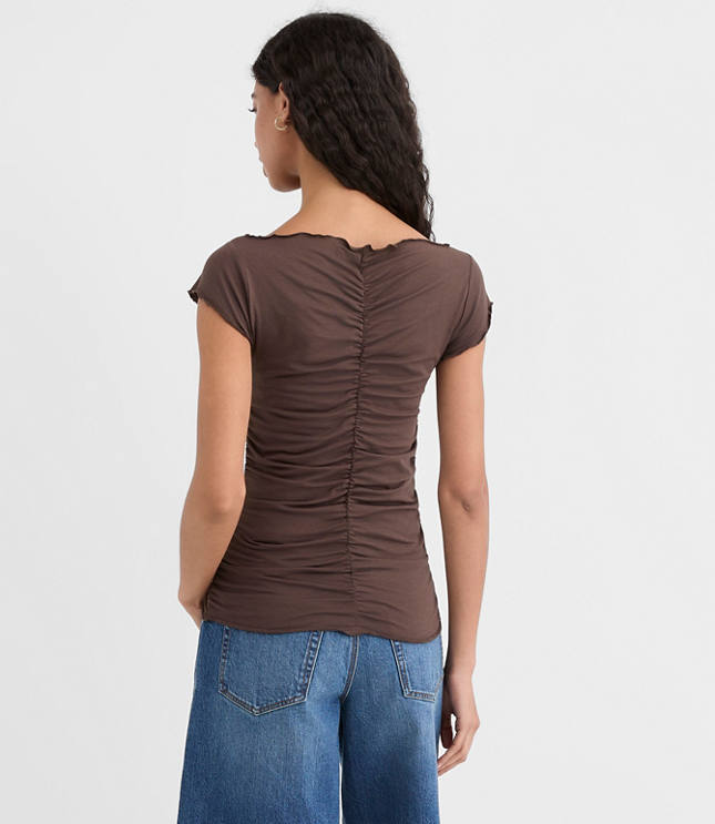 Petite Ruffle Trim Ruched Top