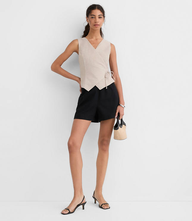 Petite Shimmer Linen Cotton Wrap Tank Top