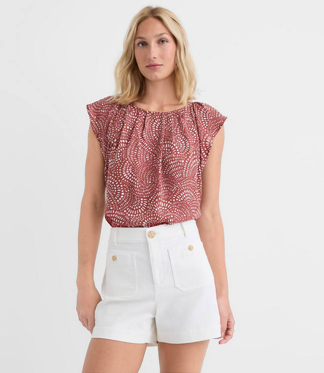 Swirl Flutter Sleeve Mixed Media Blouse