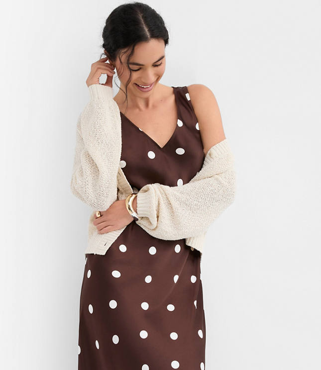 Dotted Satin V-Neck Bias Maxi Dress