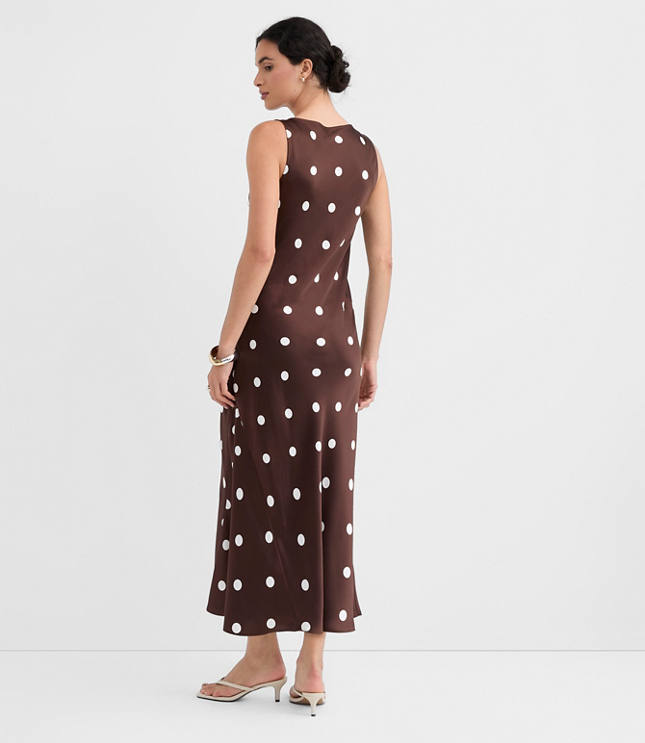 Dotted Satin V-Neck Bias Maxi Dress