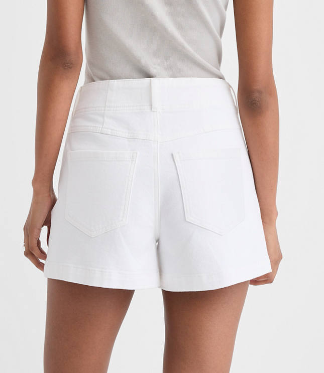 Rivete Petite Curvy Seamed High Rise Denim Shorts in White