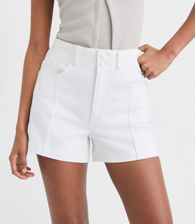 Rivete Curvy Seamed High Rise Denim Shorts in White